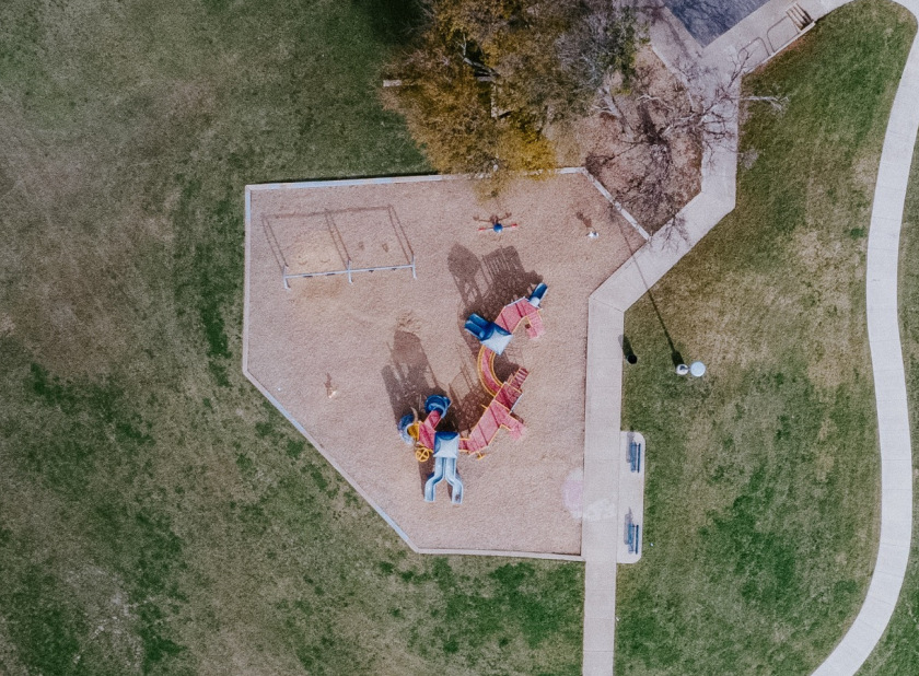 Aerial photo of playground in Camelot Park.